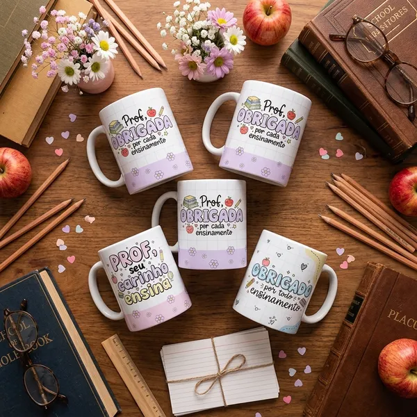 Coleção completa de canecas Gratidão em Cores